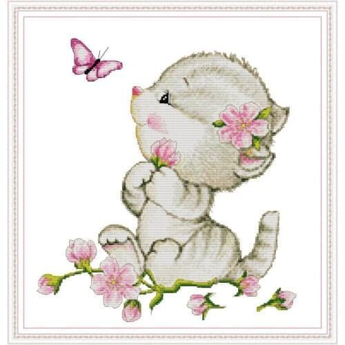 Joy Sunday Cross Stitch Cat And Butterfly Painting Counted Printed On Canvas Cross Stitch Kits Embroidery Needlework Sets