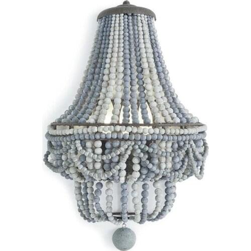Wooden beads wall sconce lamp blue grey wall light fixture E12 socket for Canada W24” H27