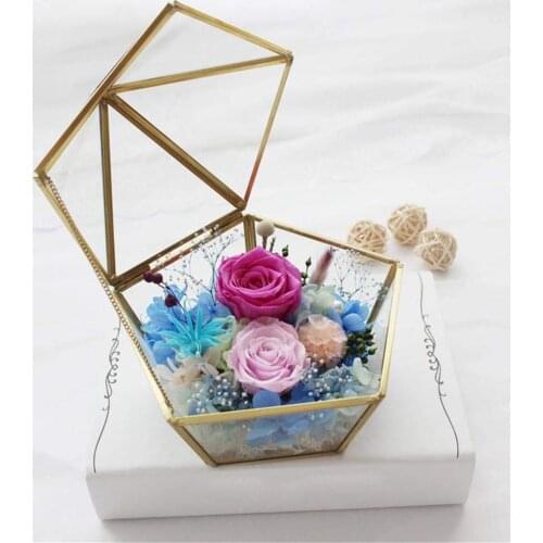 Nordic Geometric Transparent Glass Flower Room Container Wedding Ring Jewelry Polygon Storage Box