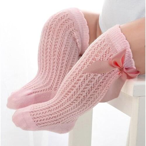 Baby Girl Socks Mesh Thin Big Bow Infant Long Knee High Sock Cotton Newborn Socks for Girls Priness Bowknet Sock