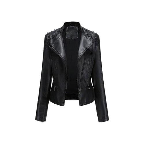 New Women Autumn Winter Faux Soft Leather Jackets Coats Lady Black PU Zipper Epaule Motorcycle Streetwear