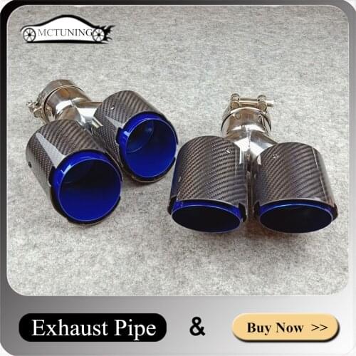 304 Stainless steel Glossy Burnt Blue Y Model Double Exhaust Pipes Glossy Carbon Fiber Muffler Diffuser Tips