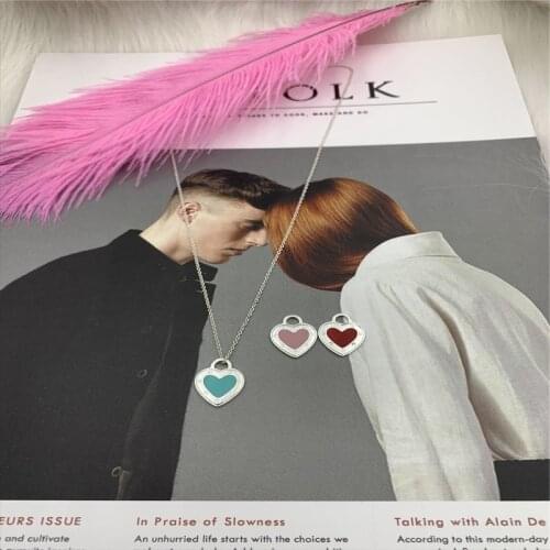 Classic Charm Enamel Heart Pendant S925 Sterling Silver Necklace Original Female High Quality Brand Jewelry Logo Gift