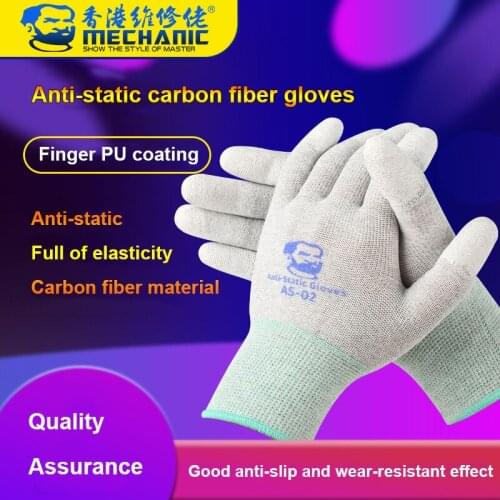 MECHANIC Repairman Gloves Anti-Static Carbon Fiber PU Insulation Coating Finger Protective Electronic Oil-Proof Gloves