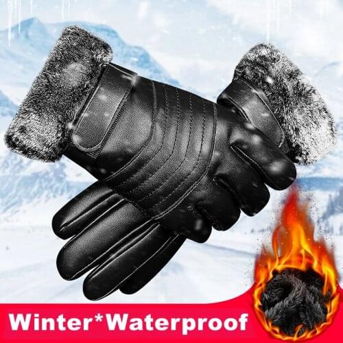 Waterproof Motorcycle Leather Mens Gloves Winter Riding Wrist Plush Thick Ski Windproof Touch Sscreen Warm Outdoor Sports Glove