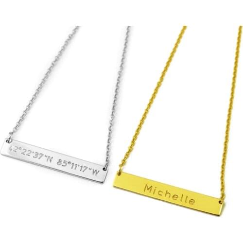 Personalized Bar Necklace Birthday Gifts Name Necklace Wedding Anniversary Gift Coordinates Nameplate Bar