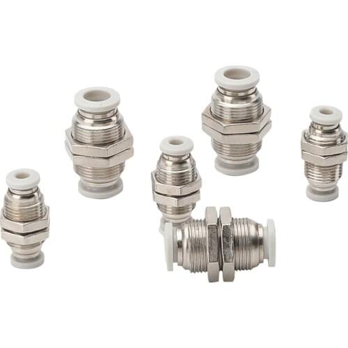 10PCS Partition Through Connector PM-4 Pneumatic Trachea Quick Connector Quick Plug Trachea Through Plate Connector PM6 PM12/14