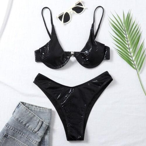 Sexy Triangle Push Up Bikinis Women SnakeSkin Underwired Brazilian Bikini Thong Bathing Suit Swimwear Beachwear Female Bathers