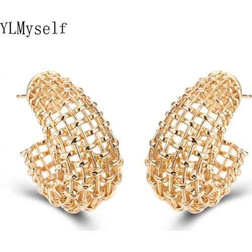 New arrival Large hollow design earrings Haft circle hoop earring Champagne Gold color Brass Trendy jewelry for women