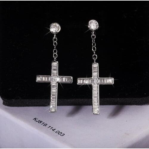 925 Sterling Silver Four Cross Jewelry Shine Diamonds Drop Earrings for Women 2020 Gift Christmas Banquet Wedding серьги Gift