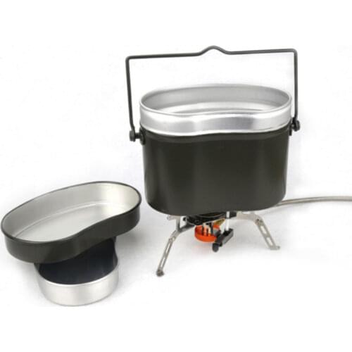 Outdoor Folding Lunch Box Camping Fishing Portable Cookware Lightweight Alluminum Retro Army Green Rice Cooker 2 Layer Food Bowl