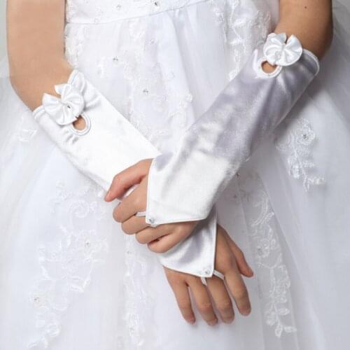 Pearl Wedding Gloves For Flower Girls White Pink Ivory Fingerless Childs Dress Gloves Birthday Party Performance Kids Gloves