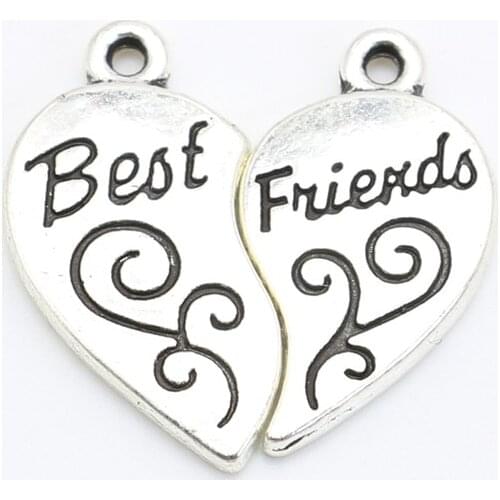 Tibetan Silver Plated Best Friends Heart Charms Pendants Bracelet Necklace Jewelry Making Accessories DIY 22x12mm