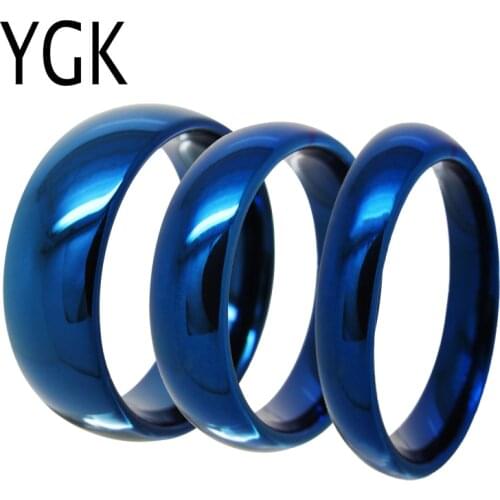 YGK Jewelry 4mm/6mm/8mm Blue Dome Tungsten Ring Classic Comfort fit design New Mens Wedding Engagement Anniversary Gift Ring