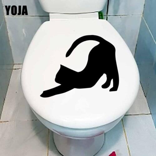 YOJA 24.3X18.1CM Wall Decal Funny Pet Cat Animal Toilet Sticker Art Bedroom Decor T5-0074