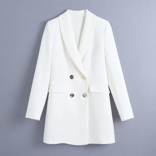 DOUJILI 2021 White Black Khaki Double-breasted Ladies Office Suit Coat High Quality Solid Color Long Sleeve Women Blazers