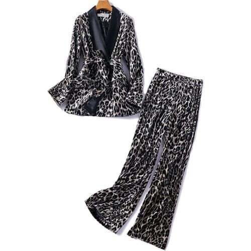 New Women Blazer Two Piece Sets Long Sleeve Blazer Coat Tops Straight Leg Pants Office Lady Formal Suit Printed Two Piece Set