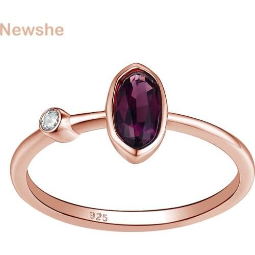 Newshe Rose Gold Color Purple Oval AAAAA CZ 925 Sterling Silver Wedding Engagement Ring For Women Gift Jewelry Cocktail Ring