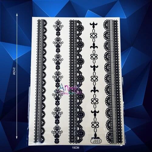 1PC New Style Henna Lace Temporary Tattoo Mehndi Waterproof Tattoo Paste ABJ03 Big Size Jewelry Designs Fake Tattoo Black Color