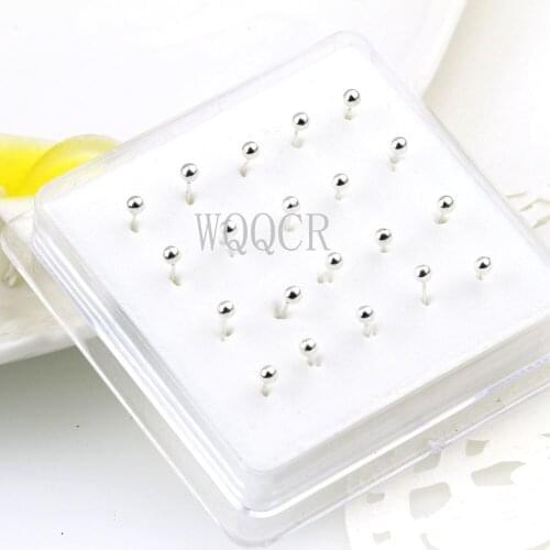 20Pcs/Box Simple Ball Shape For Shape Nose Rings Piercing Nose Studs 2MM 925 Silver/ Gold Color Body Nose Piercing Jewelry