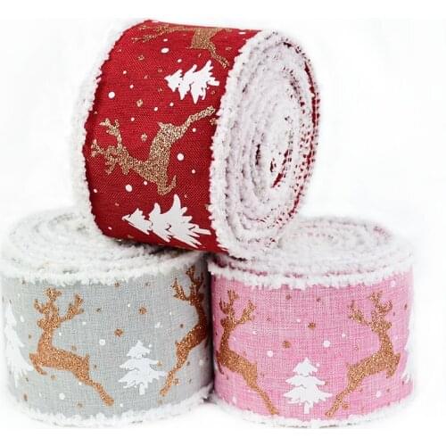 5Meters Cotton Christmas Ribbon Tape Printed Christmas Tree Elk DIY Handmade Bows New Year Gift Wrap Material Xmas Tree Decor