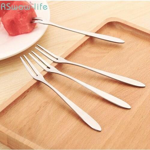 6Pcs Creative Stainless Steel Fruit Fork Western Tableware Small Fork Two Tooth Snack Cake Forks For Kitchen Supplies