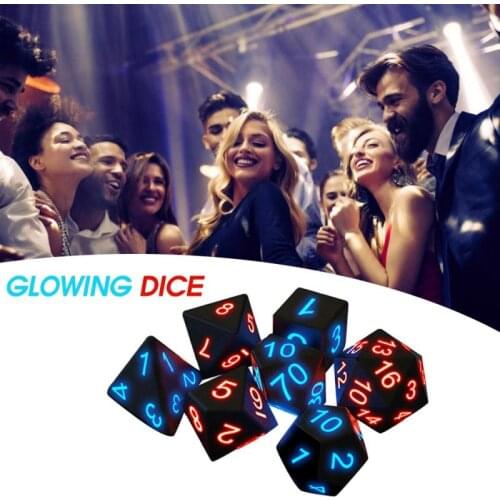 7pcs/set Vibration Magical Luminous Dice Polyhedron Electronic Dice Lasting 8h Glowing Dice Festive Party Table Game Board Prop