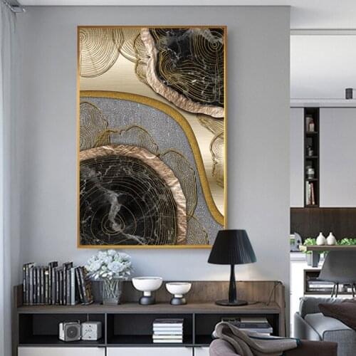 Abstract Golden Annual Ring Canvas Painting Tableaux Big Print and Poster Decoration for Living Room Bedroom HD Wall Art Picture