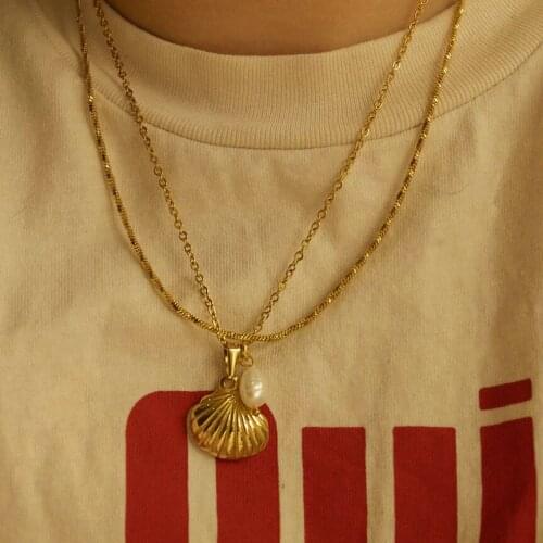 Baroque Natural Freshwater Pearl Charm Gold Color Shell Pendant Neckalce For Women Summer Beach Jewelry Accessories Gift