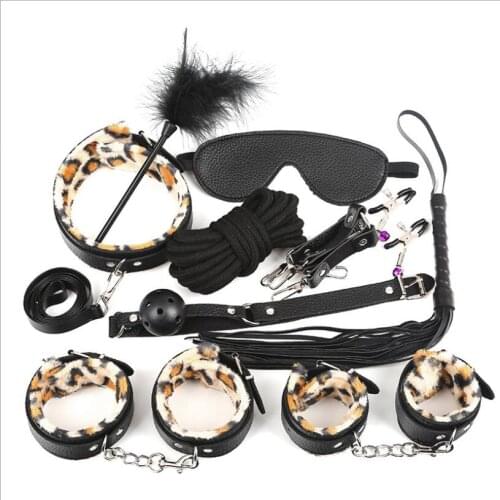 BDSM Sex Leopard Bondage Set Whip Handcuffs Sex Toys for Women Adult S0180