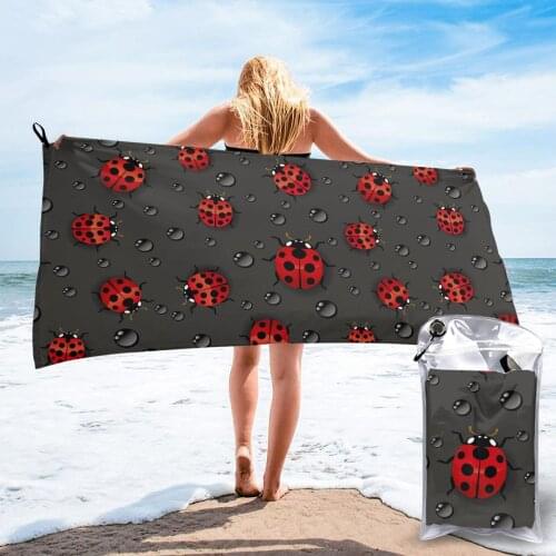 Quick Dry Beach Towel Red Ladybugs Water Drops Microfiber Bath Towel Beach Cushion Swimming Personalized Sand Free Beach Towel