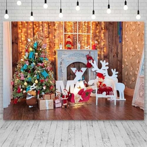Avezano Backdrops Merry Christmas Tree Gifts Fireplace Elk Board Decor Photography Background Photo Studio Photozone Photocall