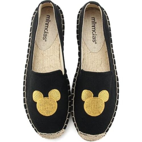 Disney spring new one-step literary girl canvas espadrilles flat shoes solid color Mickey embroidered casual shoes