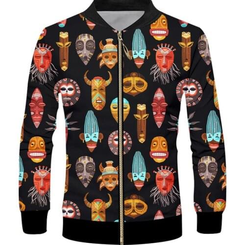 IFPD EU Size Fall Casual Jacket Hiphop Sweatshirt Mens Print Totem Mask 3d Zipper Jackets Fashion Cartoon Long Sleeve Coats