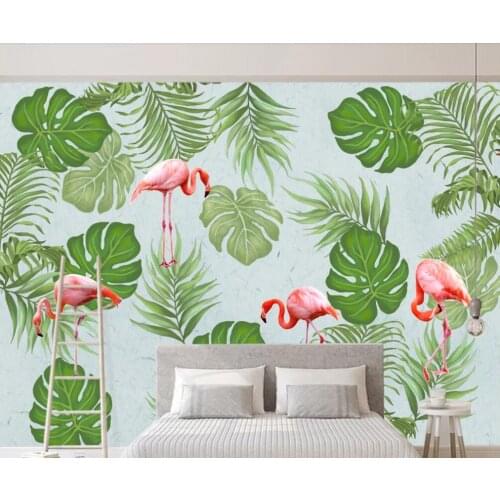 Customized 3D mural wallpaper Nordic style hand-painted flamingos tropical plant background wall decoration painting