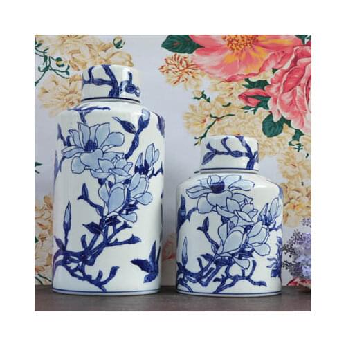 Ceramic Painted Jingdezhen Blue And White Ceramics jar Home Living Room Decoration Crafts Arrangement Tea Storage Tank