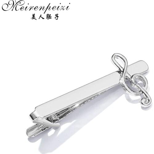 Meirenpeizi Classic Matte Tie Bar Men Jewelry Simple Brushed Smooth High Quality Tie Clip Clasp musical note Tie Pin