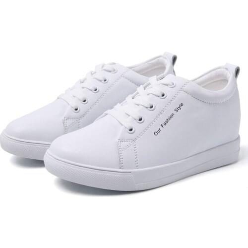 Leather Chunky Women Sneakers Platform High Heel Inside Autumn Dad Beige Black White Sneaker Casual Shoes woman chaussures femme