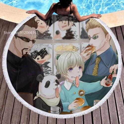 Jujutsu Kaisen Beach Cover Up Japan Anime Round Beach Towel Gojo Satoru Itadori Yuji Character Swimming Seaside Yoga Carpet