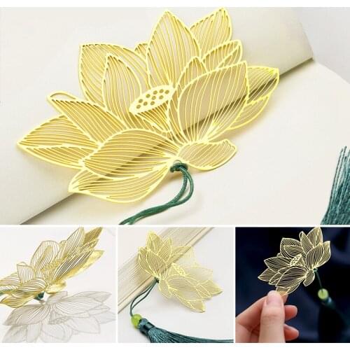 Metal Bookmark with Tassels Golden Brass Lotus Bookmark for Book Lovers Writers Readers JR Deals