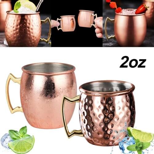 Mini 60ml Stainless Steel Drum Shape Copper Plated Moscow Mule Mugs Shot Glass Mini Shot Copper Mug Handled Kitchen Bar Supplies