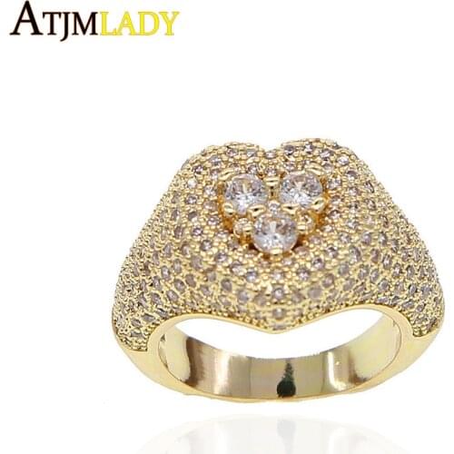 2020 Fashion New Arrival Gold Filled Ring Heart Love Jewelry Hip Hop Ring Brass Clear Zirconia Rings For Men Wedding Rings
