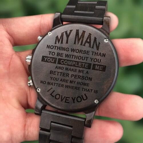 To My Man Nothing Worse Than Without You Complete Me A Better Person My Home I Love You Engraved Zebra Wooden Watch