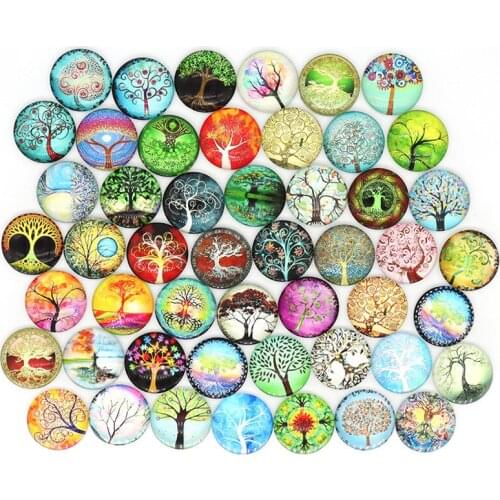 Mosaic Tiles Tree of Life Glass Dome Cabochons Printed Half Round Gems for Jewelry Making Handcrafts DIY Findings Cabochon