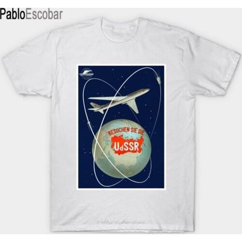 Men cotton tshirt summer t shirt Vintage Travel Poster Russia Visit the USSR T-Shirt man shubuzhi tee-shirt bigger size