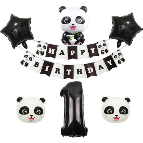 Happy Birthday Balloon Banner Set 32inch Foil Number Balloon Panda Birthday Party Decoration Kids 1St Animal balloons Figures