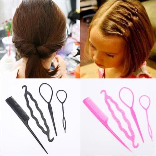Popular 1SET Ponytail Creator Plastic Loop Styling Tools Black Topsy Pony Topsy Tail Clip Hair Braid Maker Styling Tool T1425