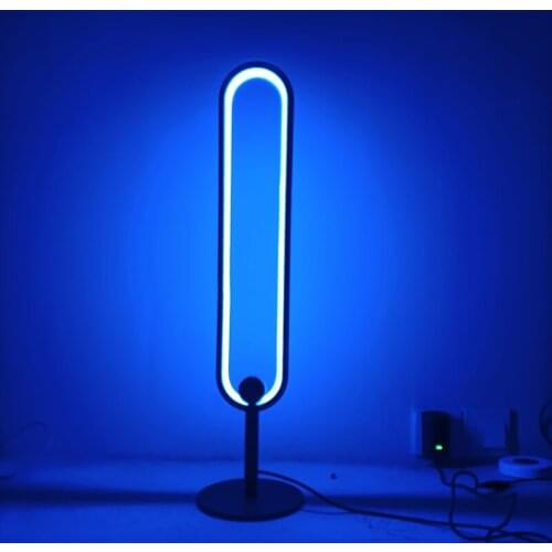 Modern RGB Aluminum Table Lamp with Remote Black Minimalist Led Colorful Ring Desk Lamp for Bedroom Living Room Study Loft