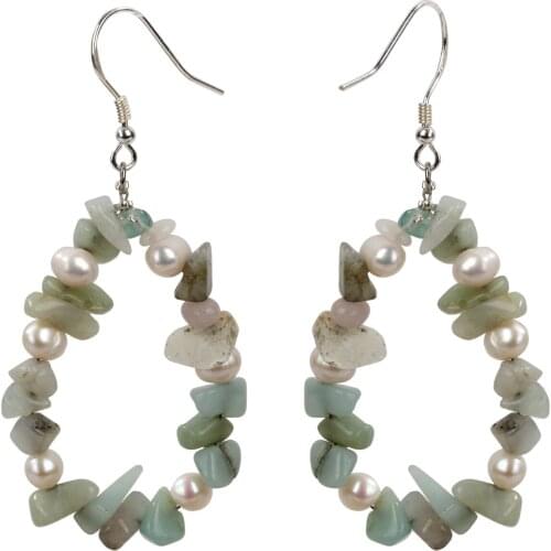 Yacq Natural Aventurine Pearl 925 Sterling Silver Drop Dangle Earrings Handmade Custom Jewelry Gifts for Women Mom Girls Wife