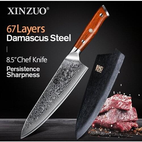XINZUO 8.5" inches Chef Knife Japanese Steel Damascus VG10 Kitchen Knife 62 HRC Top Quality Gyuto Knives with Rosewood Handle
